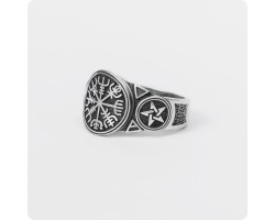 Кольцо с руническим компасом Вегвизир и пентаграммами-foto2
