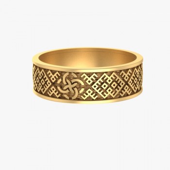Славянское обручальное кольцо из золота со Свадебником и славянским узором