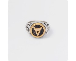 Кольцо с оберегом Символ Велеса (Волоса) из серебра с золотом