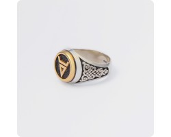 Кольцо с оберегом Символ Велеса (Волоса) из серебра с золотом-foto2