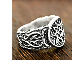 Кольцо Оберег Звезда Руси (Квадрат Сварога) из серебра-foto3