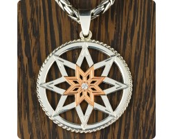 Оберег Алатырь-щит из серебра с золотом с камнем-foto2