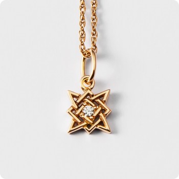 Оберег Звезда Руси (Квадрат Сварога) из золота с камнем